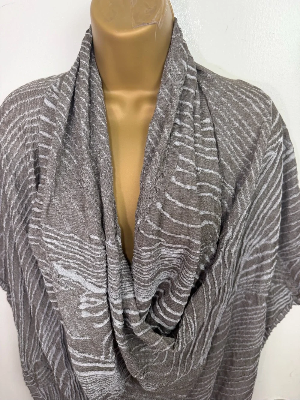 Lafayette 148 Gray Draped Knit Abstract Stripe Oversized Poncho Top NWT‎ M-XL